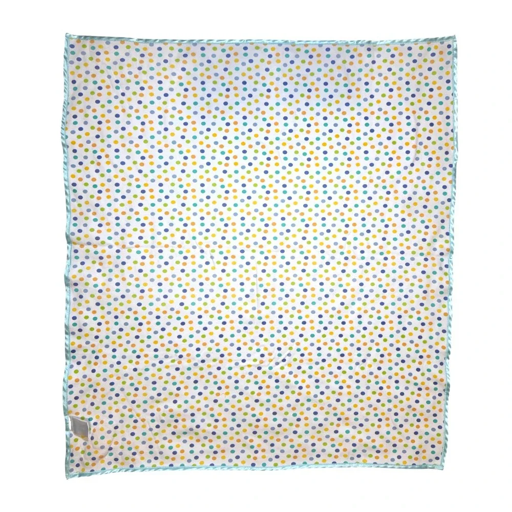 Small Wonders Blue Polka Dot Giraffe Jungle Friend Satin Trim Baby Blanket Cotto